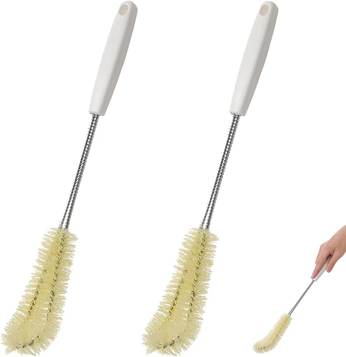 2-Pack 16 inches Long Handle Bottle Cleaning Brushes - Ideal for Coffee Glasses, Pots, Milk Cups, Mugs, Wine Bottles, and Baby Bottles (Beige)