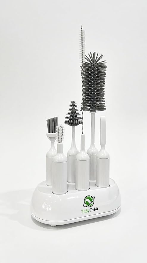 6-in-1 Bottle Brush Set with Holder – Multipurpose Cleaning Kit for Baby Bottles, Reusable Water Bottles, Straws, and Lids – BPA-Free, Compact Storage
