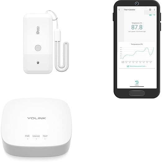 YoLink Smart Wireless Thermometer, Wide Temp Range for Freezer, Fridge, Green House, Pet Cage, App, Emails, Text/SMS alerts, up to 5 Years Battery Life- Hub Included