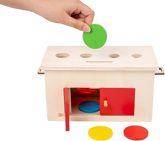 Adena Montessori 4-in-1 Play Kit Box for Infants,Toddlers and Babies 6-12 Months, 1 Year, 2 Year and 3 Year- Includes Coin Box, Cylinder & Carrot Drop Box, and Blind Touch Perception Box with Door