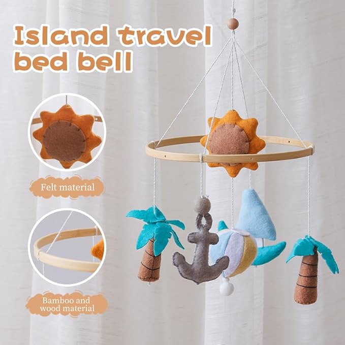 GOODMOM Seaside Nursery Mobile for Boys & Girls - Handmade Staycation Baby Mobile for Crib - Baby Crib Mobile BEACH Theme Accessories with Sailboat |Easy Assembly & Sturdy Structure |Gift for Newborns