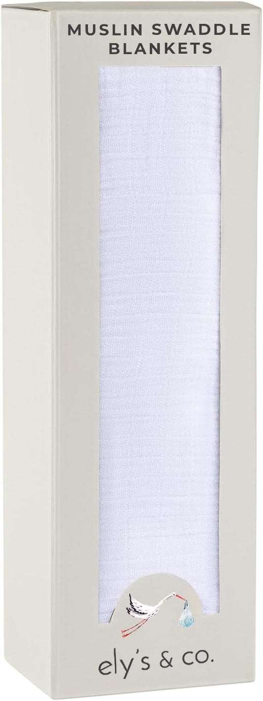 Ely's & Co. Cotton Muslin Swaddle Blanket 1-Pack for Baby Boy or Girl— 100% Cotton Muslin Extra-Large Swaddle Blankets (47” x 47”) Dove White