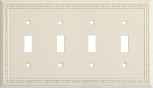 Henne Bery Sunken Pearls Heavy Duty Decorative Wall Plate Switch Plate Outlet Cover (Quad Toggle, Light Almond)