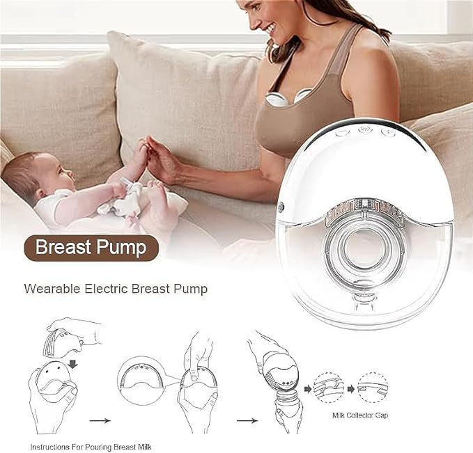 Wearable Breastfeeding Pump,4 Modes & 12 Levels,Hands Free Breast Pump,Memory Function,Electric Breast Pump,Strong Suction,Rechargeable, Double-Sealed Flange Sizes (19/21/24mm) (White 1 Pack)