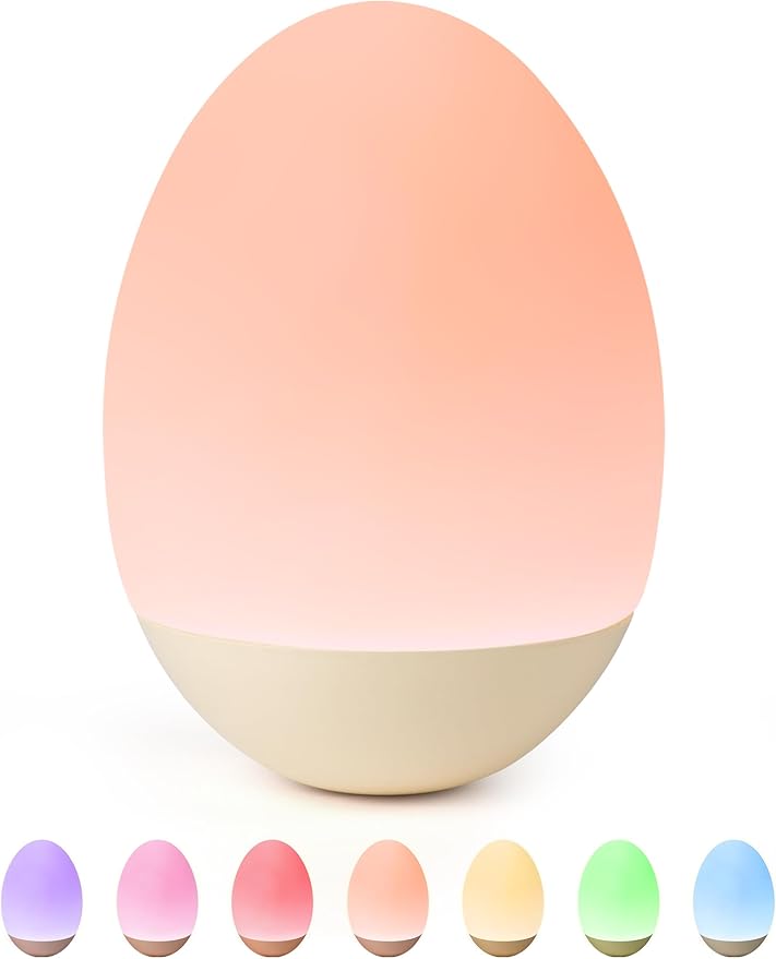 Egg Night Light for Nursery: Baby Night Lights Tap Lamp Stepless Dimming with Warm White and 7 RGB Colors Rechargeable Portable for Infant and Kids Bedroom Breastfeeding Sleep Aid