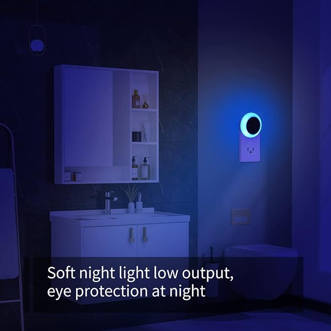 KINUR 6 Pack Blue, LED Night Lights Plug into Wall with Dusk to Dawn sensors, Plug in Night Lights for Kids Room, Bedroom, Bathroom, Baby Nursery,Stair Lights, Hallway Light