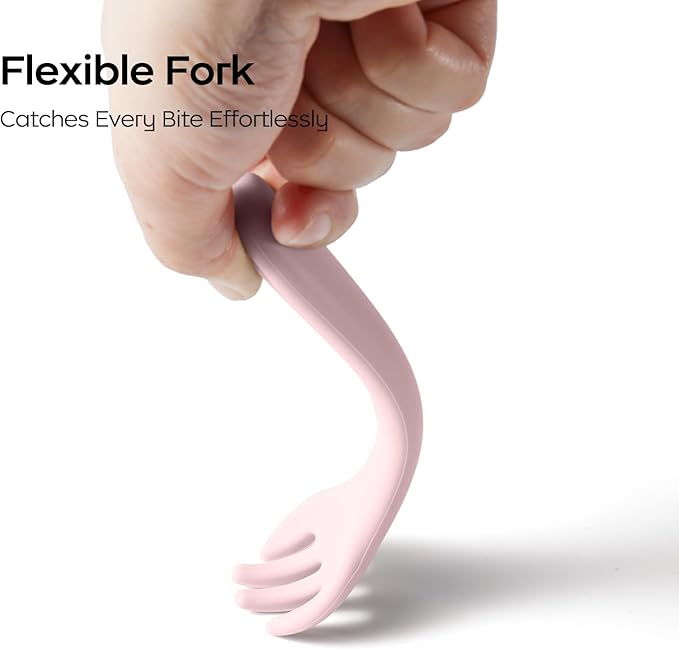 Bc Babycare Portable 4 Pack Baby & Toddler Self Feeding Fork and Spoon Set with Storage Case, BPA-Free Silicone Utensils for Boys and Girls, Safe & Easy to Carry, Blue & Green