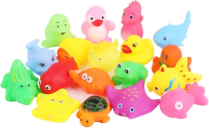 18 PCS Preschool Bath Toys Set for Toddlers Kids 1-3 2-4, Rubber Cute Sea Animals, Rubber Duck Toy for Infants 6-12 Months, Bathtub Toys for 1 Year Old,Baby Pool Floating Toy for Kids Party Decoration