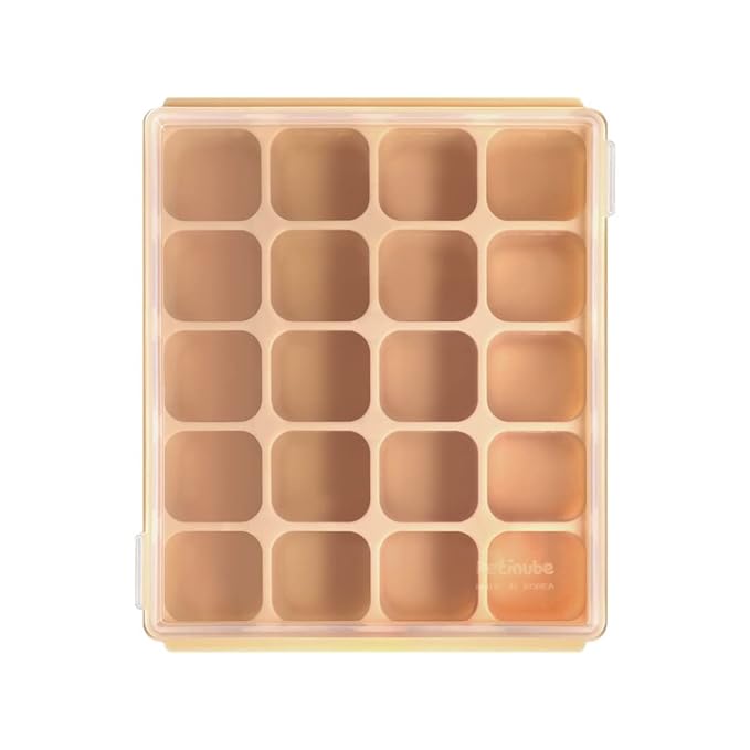 Baby Food Storage Silicone Cubes with Clip-On Lid Freezer Tray Baby Food Soups Purees Ice Easy and Safe Design Made in Korea (20 Sand Beige)