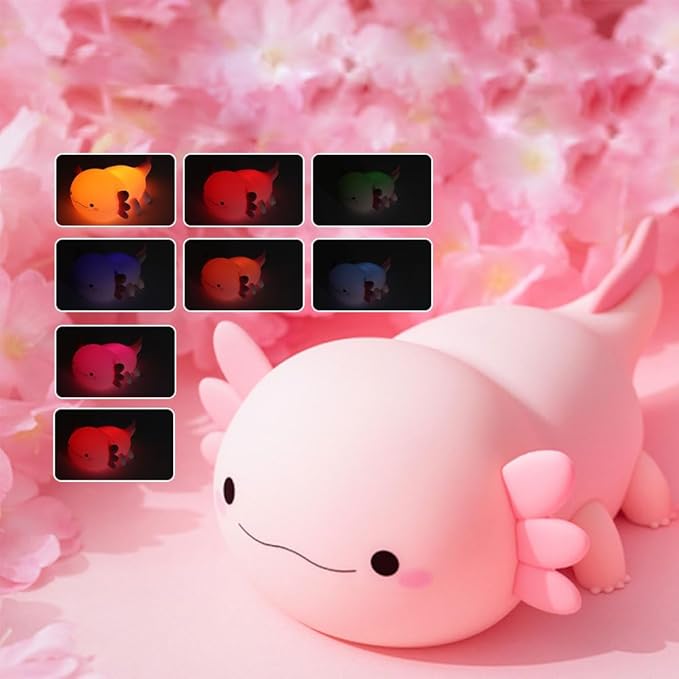 Axolotl Night Light – Cute Rechargeable Dimmable Silicone Lamp, Kawaii Room Decor for Kids Girls Boys