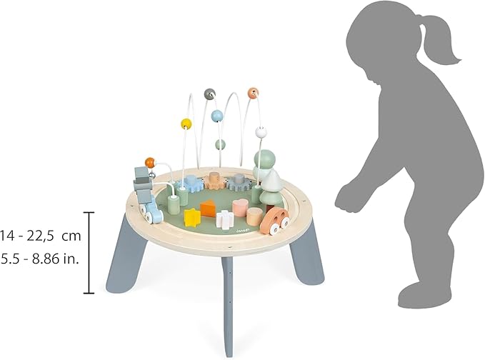 Janod J04402 Sweet Cocoon Wooden Activity Multi-Play Table Toddlers – Fine Motor Development – Non-Slip Feet – Water Painted and FSC Certified – Suitable for Age 1 Year and Above