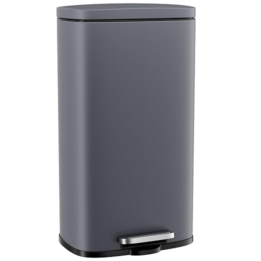 Arlopu 8 Gallon Step Trash Can, Stainless Steel Garbage Bin, Soft-Close Rubbish Bin with Removable Plastic Inner Bucket, Fingerprint-Proof, Lid Dustbin, Suit for Kitchen Home (Grey, 30L)