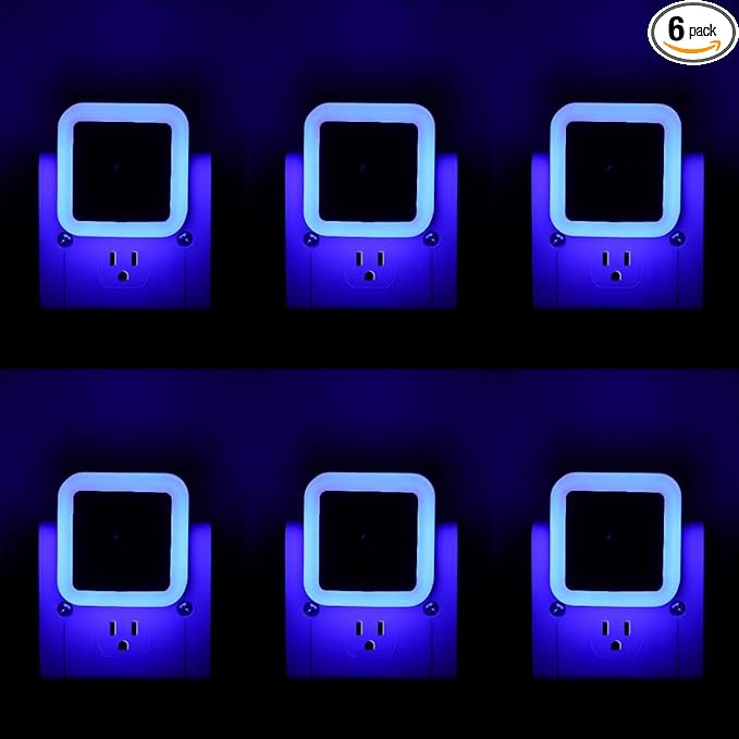 6 Pack Blue LED Night Light Plug in, Dusk to Dawn Sensor Automatic On and Off, Energy Efficient, Soft Glow Kids, Nursery, Bedroom, Bathroom, Hallway, Stairs, Kitchen