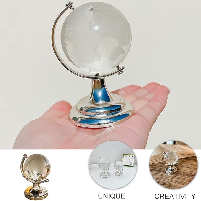 Mini World Globe Crystal Glass balls,Clear Paperweight decorative,small Earth globe for desk decorations,Office Home table Decor,tiny Ornaments Gifts, Miniature Ball Sphere paper weights,Diameter 5cm