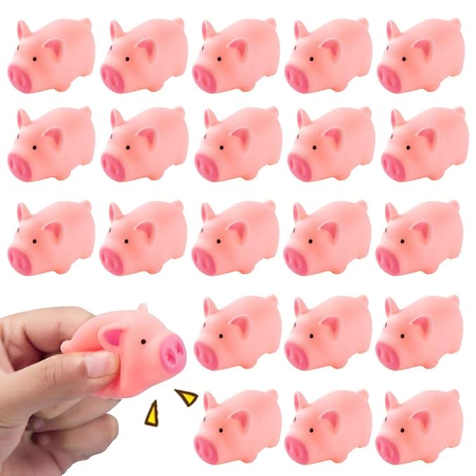 HAKACC 20 PCS Mini Squishies Pig Bath Toys, Pink Rubber Squeaky Baby Bathtub Toys for Baby Shower Party Favors