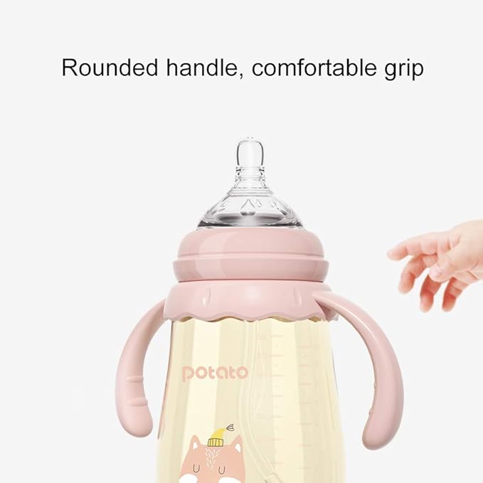 POTATO Baby Bottles PPSU Baby Feeding Bottle 10 oz Anti-Colic Bottles with Silicone Nipples Breastfeeding Bottles for Babies & Toddlers - Pink