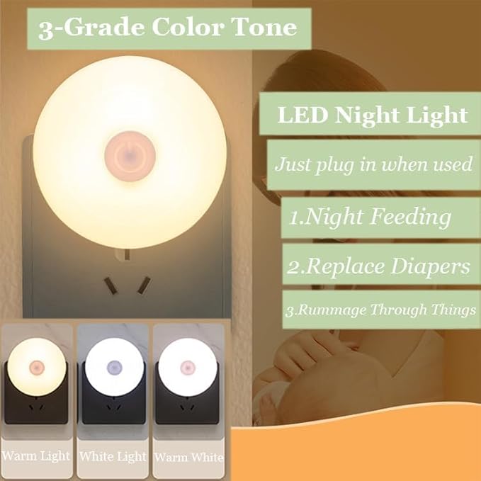 Plug-in Nightlight with Manual On/Off Switch - Night Lights Plug into Wall for Kids Bedroom Nursery, Kitchen Bathroom Hallway Stairs Stairways Corridor Garage, 3000K~5000K Daylight/Warm White 3 Colors