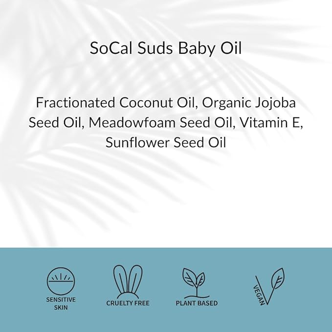 SoCal Suds & Company - Natural & Organic Baby Oil -Newborn Essentials -Gentle Moisturizing Nourishing Oil for Delicate Tender Skin -Vitamin-Enriched with Jojoba and Sunflower Oils -Fragrance Free, 4oz