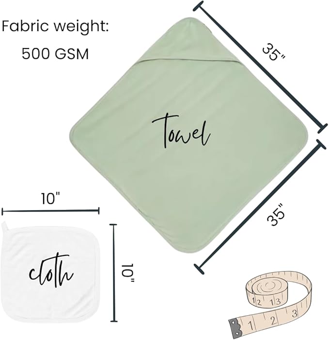 Hooded Baby Toddler Towel and Washcloth Set Made with Viscose from Bamboo, Large Size of 35" x 35", Soft and Absorbent, Baby Essential in Rose