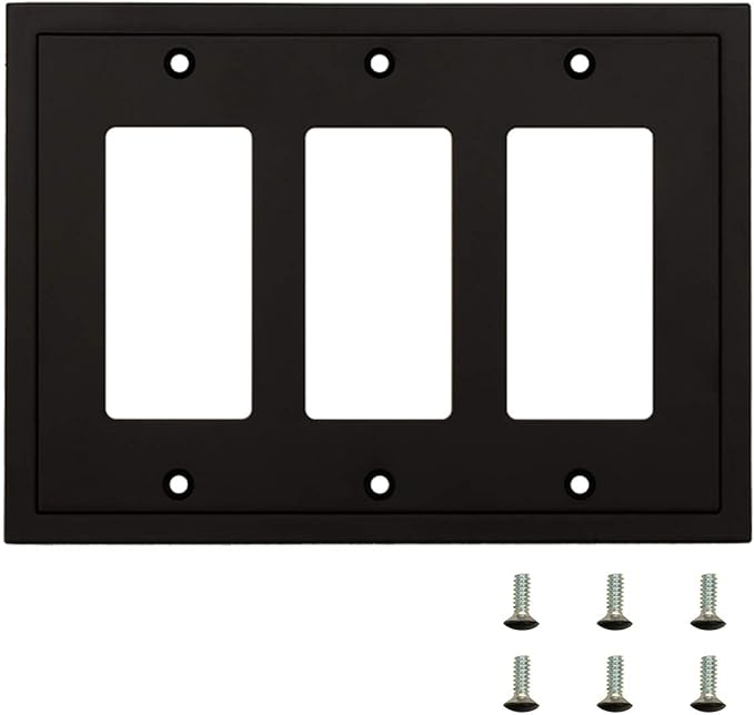 Modern Edge Decorative Wall Plate Switch Plate Outlet Cover, Durable Solid Zinc Alloy (Triple Decorator, Matte Black)