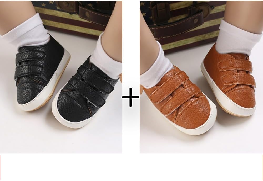 2Pairs Baby Shoes,Boys Girls Non-Slip Rubber Sole Sneakers,Unisex Infant Soft Lightweight First Walking Crib Shoes