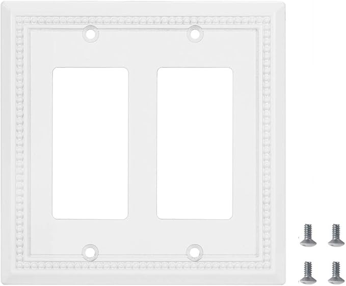 Henne Bery Sunken Pearls Heavy Duty Decorative Wall Plate Switch Plate Outlet Cover (Double Decorator, White)