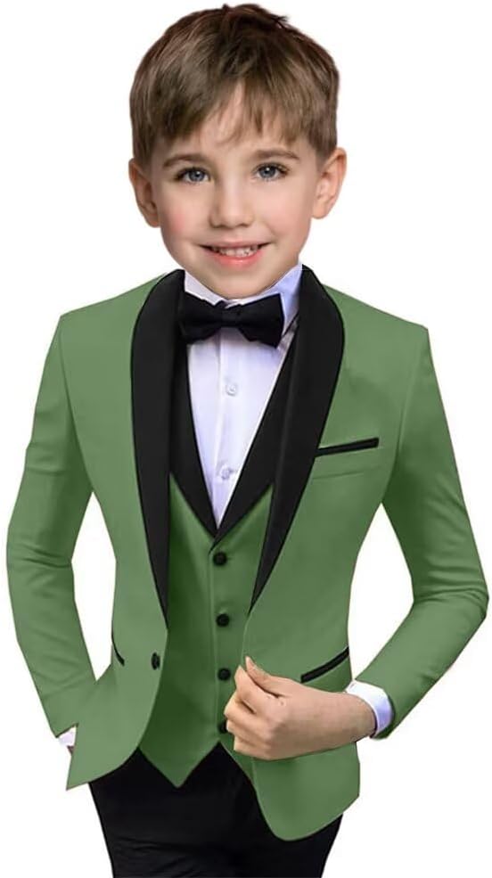 Boys Suit 3 Piece Ring Bearer Suit Kids Formal Jacket Vest Pants Suits Wedding Outfit for Party Prom Tuxedo