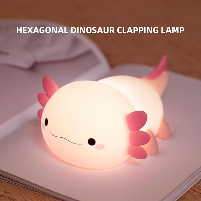 Axolotl Night Light – Cute Rechargeable Dimmable Silicone Lamp, Kawaii Room Decor for Kids Girls Boys