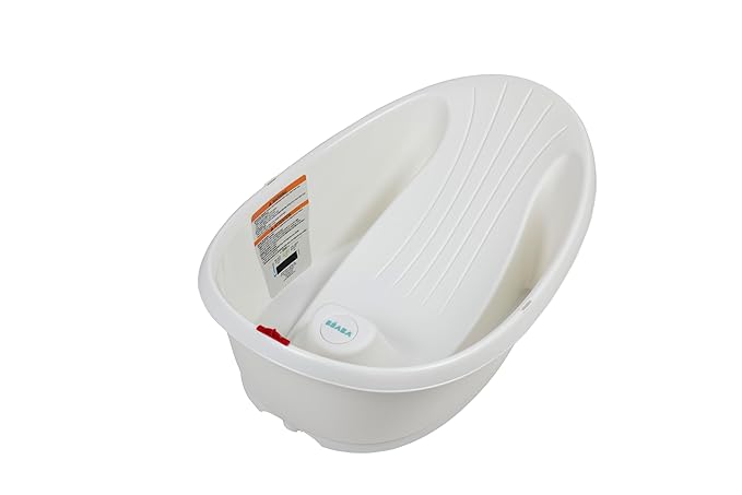 BEABA by OKBaby, Onda Baby Bath, Ergonomic Multi-Position tub for Infants and Babies up to 12 Months, Integrated Water Thermometer, Made in Italy, White