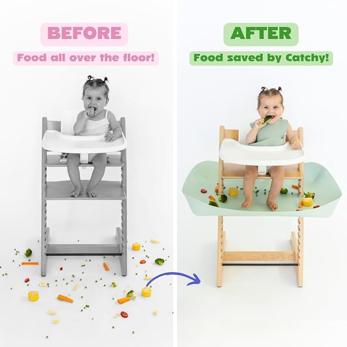 CATCHY -Food Catcher-Compatible with Stokke Tripp Trapp High Chair +11 Other High Chairs-Highchair Sold Separately-Baby & Toddler Food & Mess Catcher-Premium Linen Inspired -Under High Chair Accessory