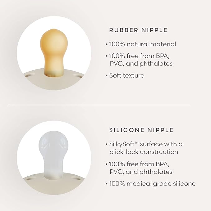 FRIGG Daisy Natural Rubber Baby Pacifier | Made in Denmark | BPA-Free (Cotton Candy/Sandstone, 0-6 Months) 2-Pack