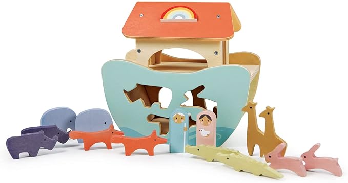 Tender Leaf Toys - Little Noah’s Ark - Wooden Animal Shape Sorting Toy - Compact and Made for Little Hands, Improve Hand-Eye Coordination and Concentration for Boys and Girls - Age 2+