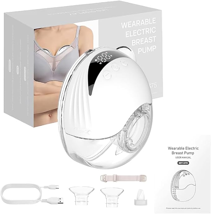 Wearable Breastfeeding Pump,4 Modes & 12 Levels,Hands Free Breast Pump,Memory Function,Electric Breast Pump,Strong Suction,Rechargeable, Double-Sealed Flange Sizes (19/21/24mm) (White 1 Pack)