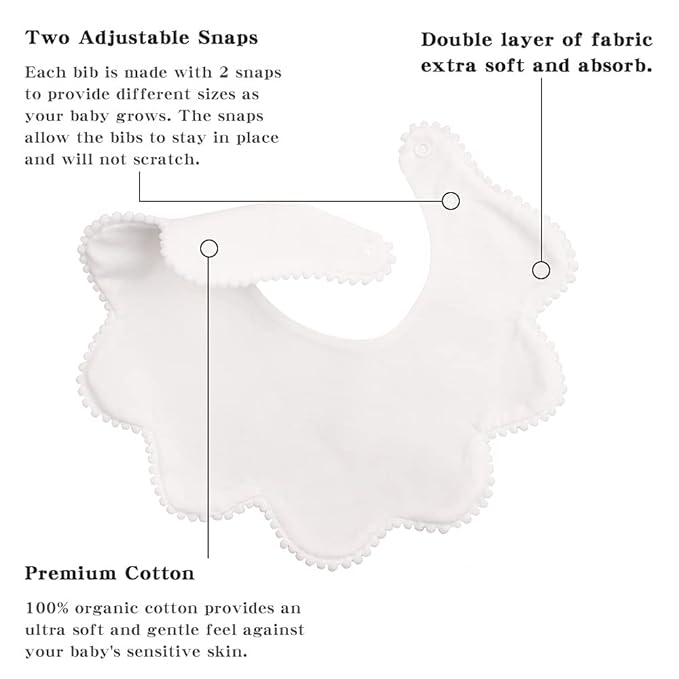 JANGANNSA 3 PCS White Flower Baby Bibs Infant Burp Clothes for Baby Girls Saliva Towel Cotton Infant Toddler Girls Bibs (3PCS-White)