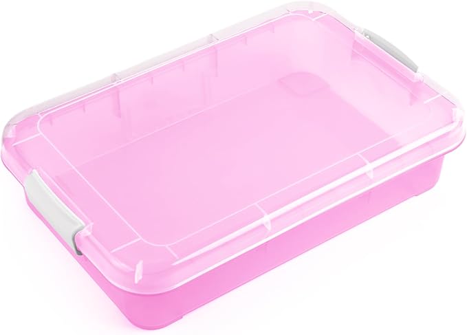 15 Inch Portable Sensory Bin Play Tray with Lid, Fill with Water, Sand, Beads and More (Pink)