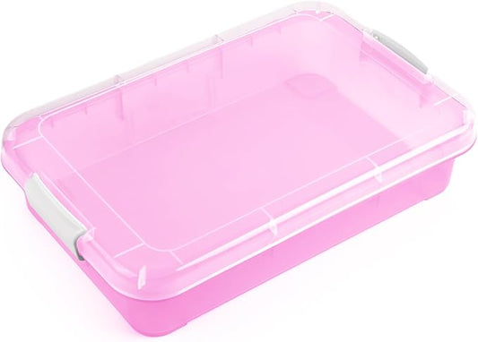 15 Inch Portable Sensory Bin Play Tray with Lid, Fill with Water, Sand, Beads and More (Pink)