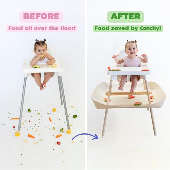 CATCHY -Food Catcher-Compatible with IKEA Antilop High Chair + 11 Other High Chairs- Highchair Sold Separately -Baby & Toddler Food & Mess Catcher-Premium Linen Inspired - Under High Chair Accessory