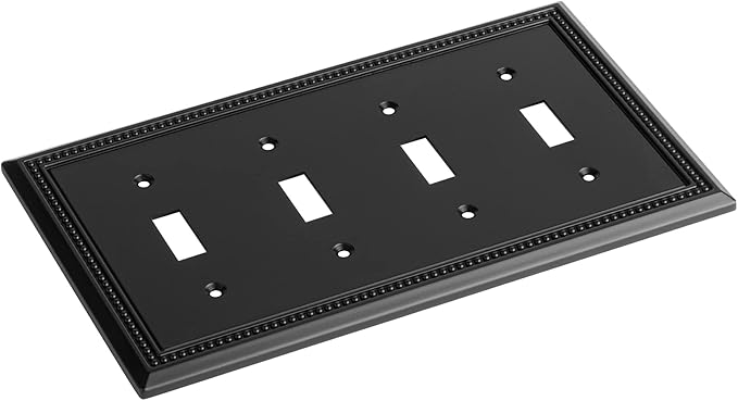 Henne Bery Sunken Pearls Heavy Duty Decorative Wall Plate Switch Plate Outlet Cover (Quad Toggle, Matte Black)