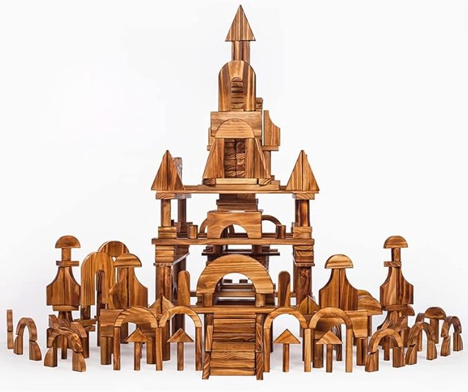 Large Vintage Solid Carbonized Wooden Building Blocks Set for Kids 3-12 Outdoor(57pcs,10.7 lbs), Big Sensory Wood Building Toys for Toddlers, Outside Wooden Blocks for Preschool