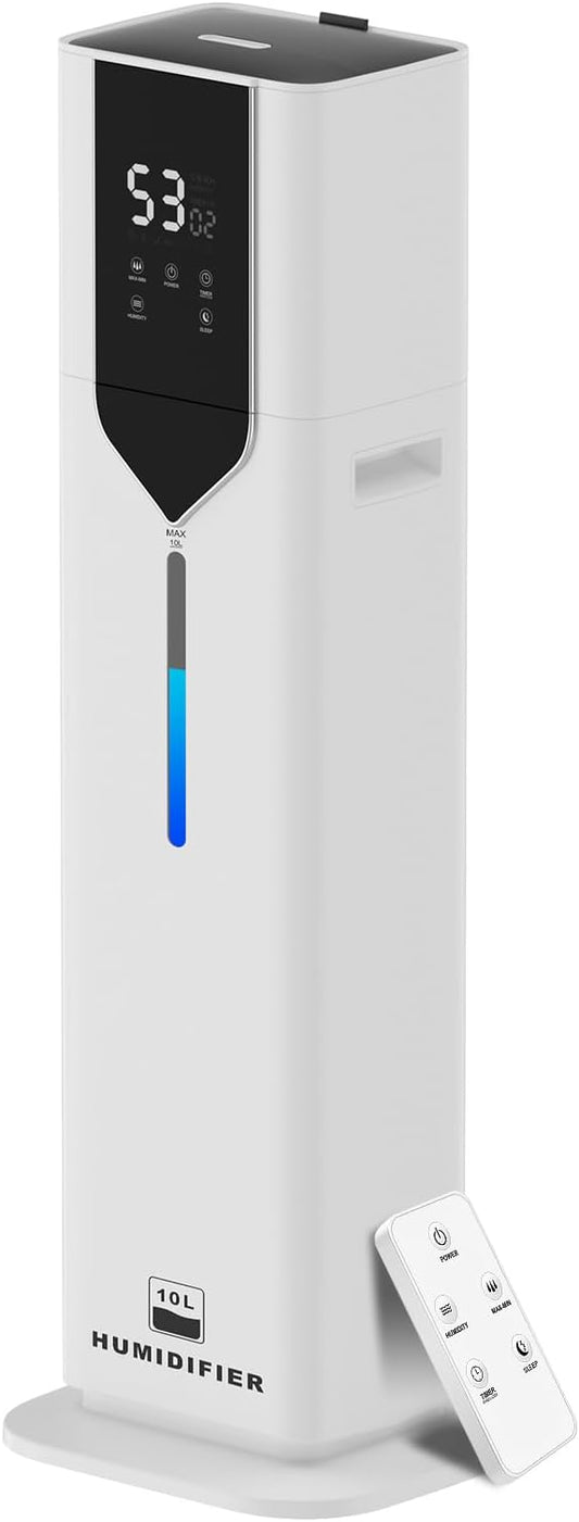 10L/2.6Gal Smart Humidifiers for Bedroom Large Room up to 600ft², 100H Runtime Cool Mist Top Fill, Ultra Quiet 30dB, Auto Control, Essential Oil Tray, Perfect for Bedroom, Office, Baby, White