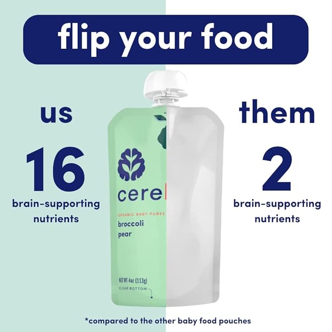 Cerebelly Organic Baby Food Pouches – Organic Broccoli Pear Pouch Protein, Healthy Fats, Non-Gmo Baby Food Meals 4 Ounce Bpa-Free Toddler Purees, 1 Count