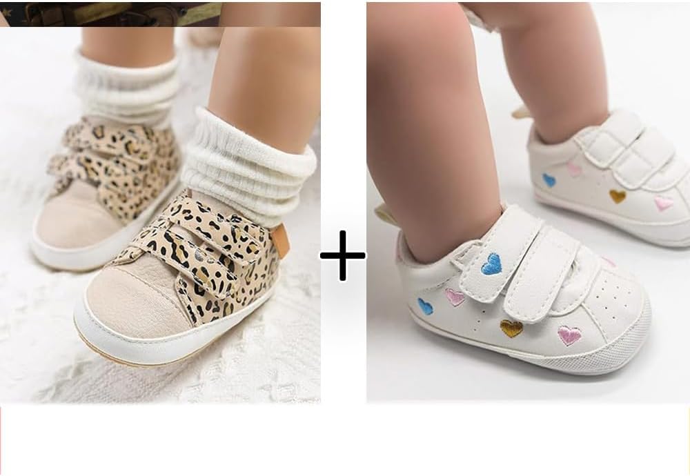 2Pairs Baby Shoes,Boys Girls Non-Slip Rubber Sole Sneakers,Unisex Infant Soft Lightweight First Walking Crib Shoes