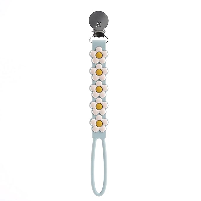 Loulou Lollipop Beadless Silicone Pacifier Clip (Daisy, Blue)