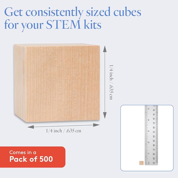 DIY Wooden Cubes 1/4-inch, Pack of 500 Small Blank Wooden Blocks, Unfinished Wood Blocks for Crafts, STEM, Dice, and Building Blocks for Stacking, by Woodpeckers