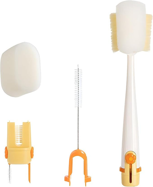 5 in 1 Bottle Cleaning Brush Set, 2025 Multifunctional Lid Brush Cleaning Tool Kitchen, Portable Long Handle Bottles Scrubber for Cup Lids, Hard Bristle Sponge Head Bottle Brushes (White)