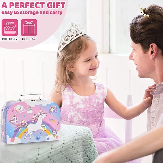 19Pcs Unicorn Tea Party Set – Birthday Gift for Girls Ages 3-6, Princess Pretend Play Kitchen Toy with Tin Tea Set