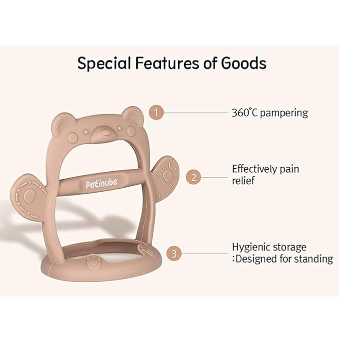 Baby Wrist Silicone Teether Soothing Pacifier for Infants 3+ Months Babies Pack of 1 Made in Korea Anti-Dropping (Bear-Cozy Beige)