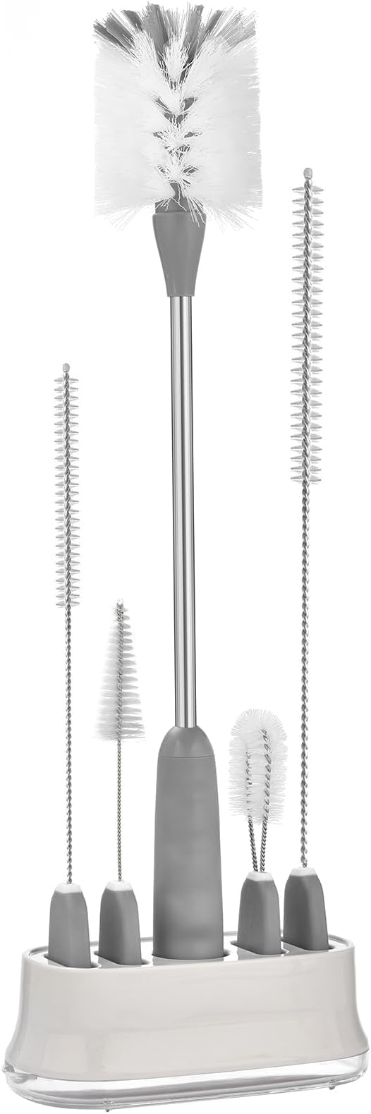 ALINK 5 Pack Water Bottle Brush Cleaning Set with Holder, Bottle Cleaner with Stand, Straw Nipple Lid Brush for Stanley Tumblers, Drinking Glass, Baby Bottles, Jugs - Gray
