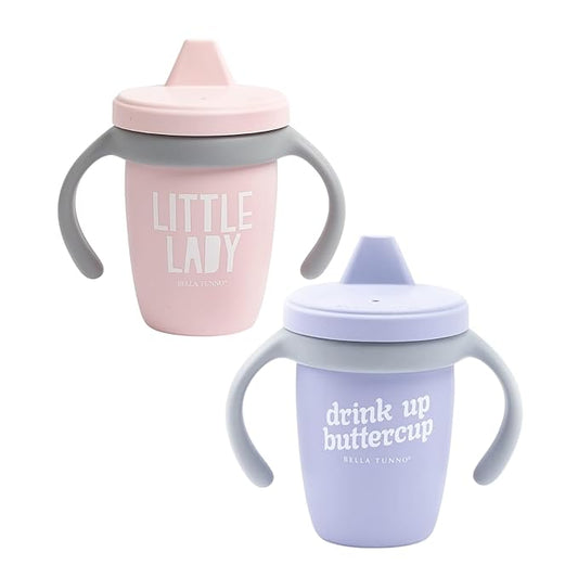 Bella Tunno Sippy Cup, Set of 2 Silicone Training Cups with Transition Handles for Infants, Toddlers & Kids, Babies 6-12 Months & Toddlers 1-3 Years, Boys & Girls, Little Lady & Buttercup, 8 oz