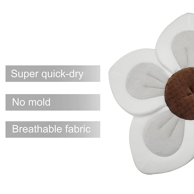 PandaEar Baby Bath Pad for Infant Newborn | Soft Flower 5 Petals for Sink Bathtub Essentials Shower Gift (Grey)